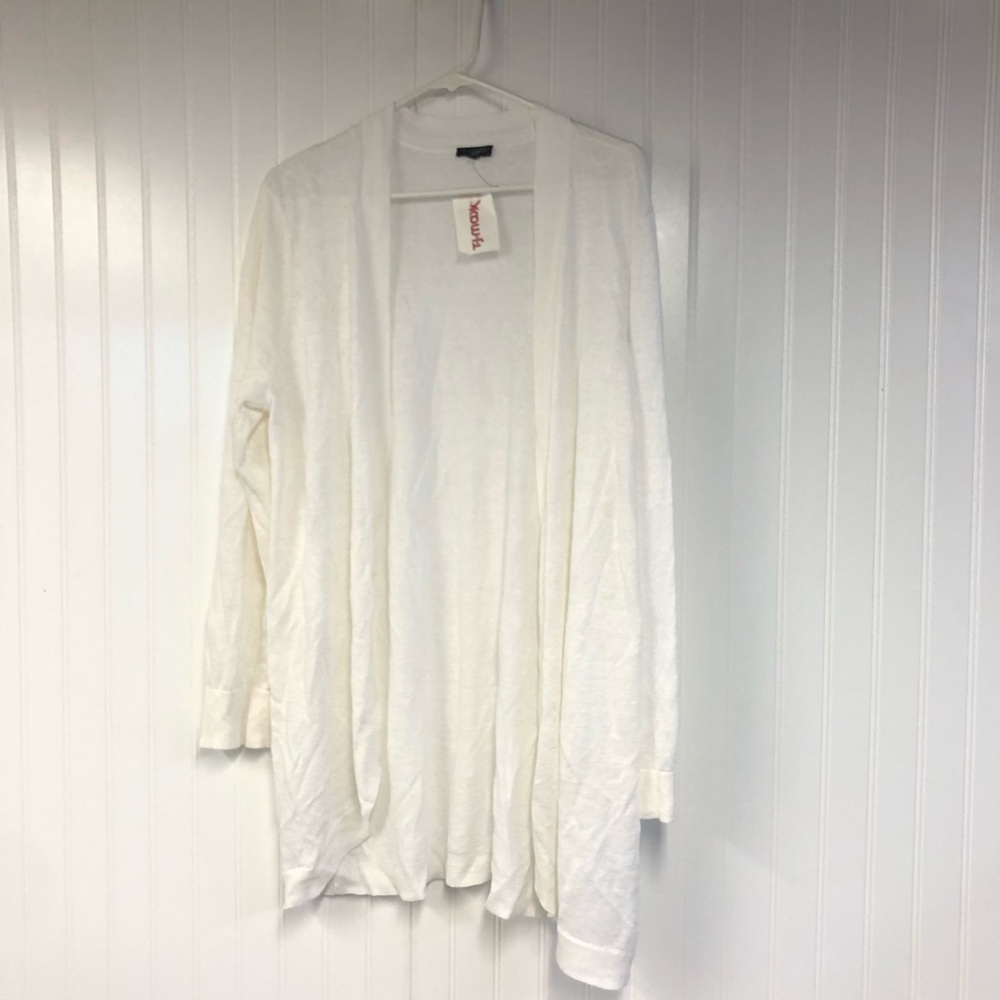 Talbots Women's White Cardigan Sweater Open Front Lightweight XL Petite NWT